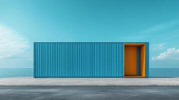 A blue container sitting on the side of the road photo
