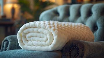 A white blanket on a chair photo