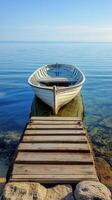 A boat sits on a dock in the water photo