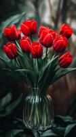 A vase filled with red tulips photo