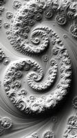 Intricate spiral pattern of textured shapes in black and white revealing fascinating geometry photo