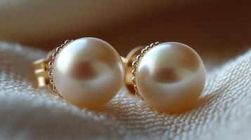 A pair of pearl stud earrings photo