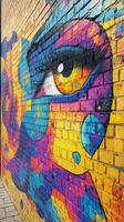 A colorful wall with an eye painted on it photo