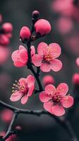 Pink flowers are blooming on a branch photo