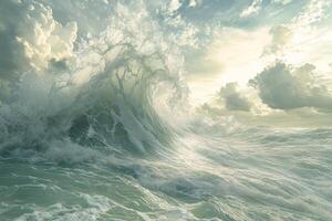 A large wave breaking on the ocean photo