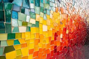 A colorful mosaic wall with many different colors photo