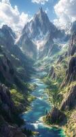 A beautiful mountain landscape with a river and mountains photo