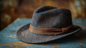 A hat is sitting on a table photo