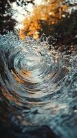 Swirling water motion under golden sunlight in a serene natural setting photo