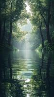 A river with trees and water in the middle photo