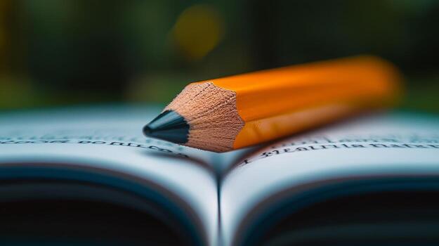 Pencil on open book photo