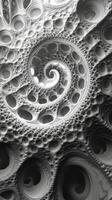 A black and white photo of a spiral pattern