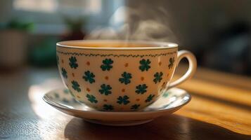 A cup of tea with steam coming out of it photo