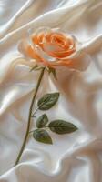 A single rose on a white cloth photo