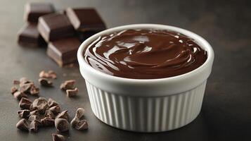 Chocolate pudding in a white cup photo