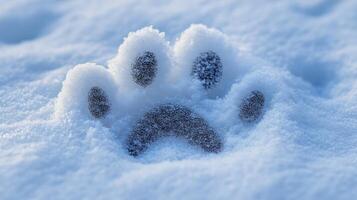 A paw print in the snow photo