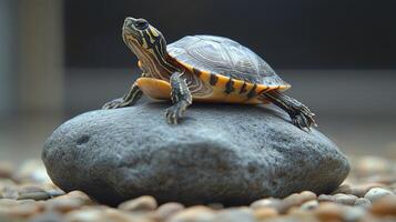A turtle on a rock photo