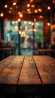 A table with lights in the background photo
