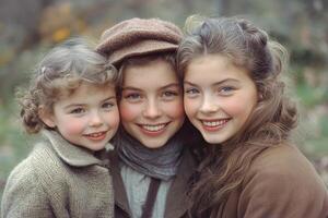 Three young girls are smiling for the camera photo