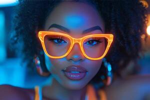 A woman with bright neon glasses photo