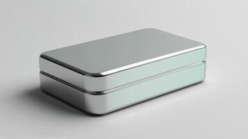 A silver box with two compartments on a white surface photo