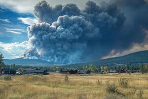 A large plume of smoke is seen in the sky photo