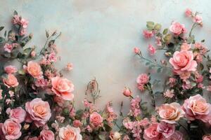 Beautiful arrangement of soft pink flowers against a pastel background in a floral design photo
