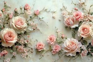 Pink roses are arranged on a white background photo