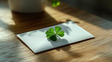 Four leaf clover on an envelope photo
