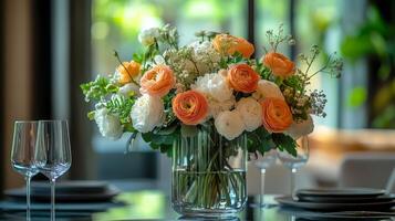 A vase of flowers on a table photo