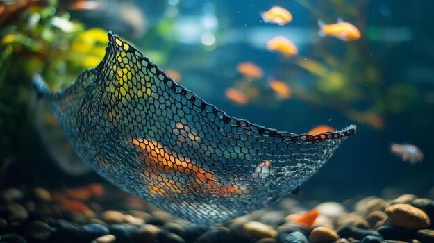 A net is in the water with fish in it photo