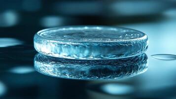 A coin sitting on top of a glass of water photo