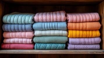 A shelf full of colorful towels photo