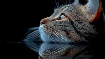 A cat is looking up at the sky photo