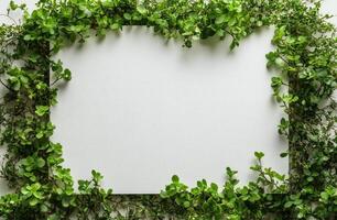 Blank canvas surrounded by lush green foliage for creative display in a serene setting photo