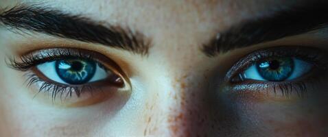 Close-up of vibrant blue eyes showcasing detailed textures and unique expressions photo
