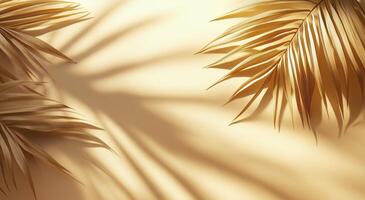 Warm sunlight casting shadows through palm leaves on a soft background photo