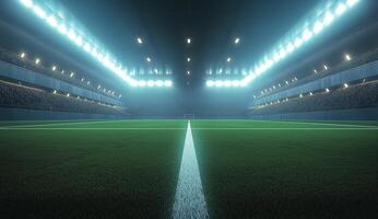 Bright stadium lights illuminate a football field ready for an exciting match at night photo