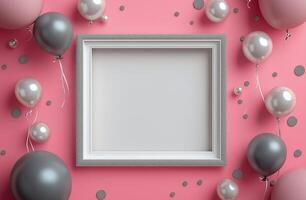 Festive frame surrounded by balloons and decorations for celebrations or events photo