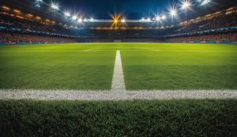 Exciting night at the stadium during a football match with bright lights and enthusiastic crowd photo