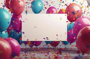 Colorful balloons and confetti create festive atmosphere for celebration or event photo