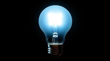 Illuminating light bulb hanging from a black background with a soft glow at night photo