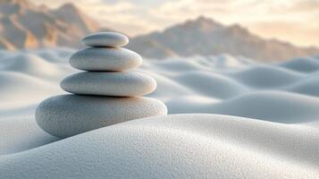 Stacked smooth stones on soft fabric creating a peaceful atmosphere in natural light photo