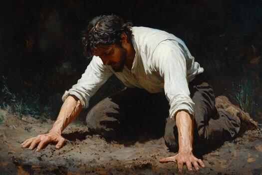 Hardworking farmer tending to soil in garden during sunny afternoon in rural setting photo