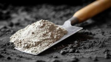 A shovel with a pile of cement on it photo