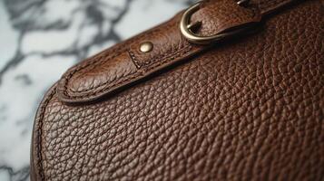 Elegant red leather handbag displayed on a marble surface capturing stylish design and luxury appeal photo