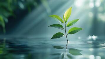 A plant is growing out of the water photo