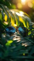 Sunglasses on the ground in the tropical jungle photo