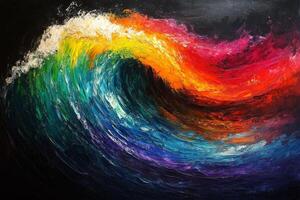 A painting of a rainbow wave on a black background photo