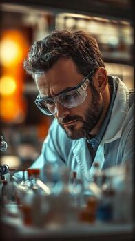 A man in a lab coat is working on something photo
